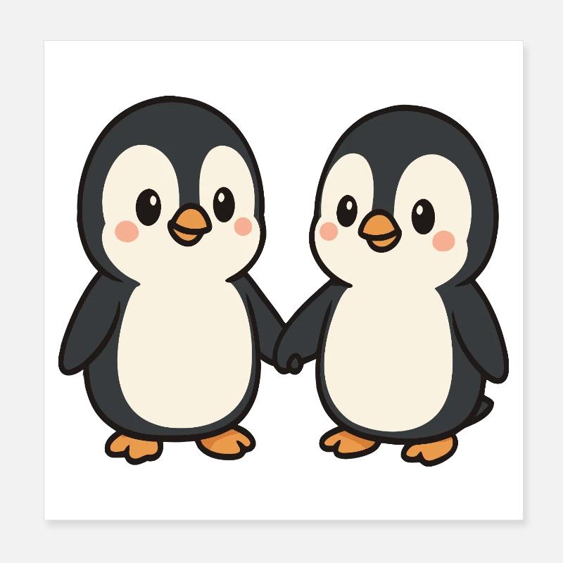Deux manchots se tenant la main Poster 20 x 20 cm