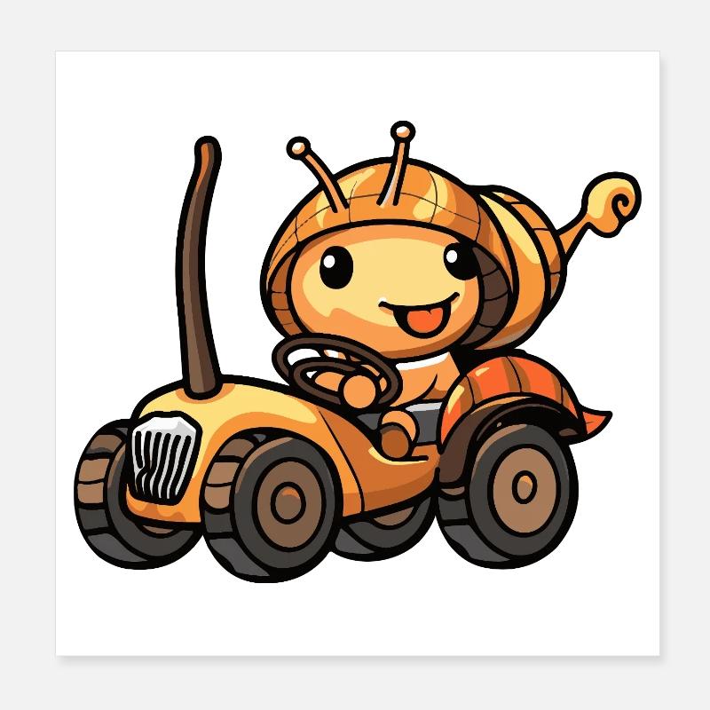 Schnecke Traktor Farmer Poster 20x20 cm
