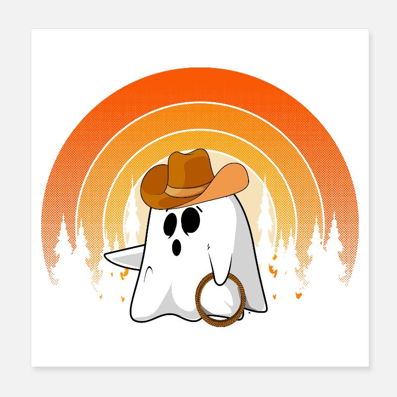 Howdy Cowboy Ghost Funny Halloween Retro Sunset Poster 8" x 8" (20x20 cm)