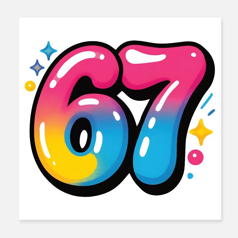 67 bunt sechs sieben bunte Luftballons - Poster 20x20 cm - Weiß