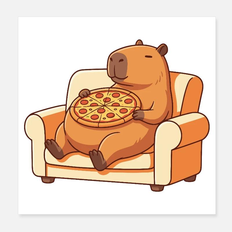 Pizza Capybara auf dem Sofa Poster 20x20 cm