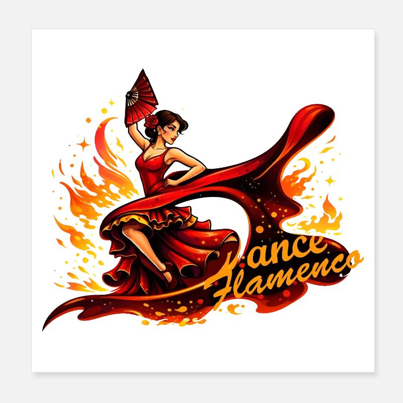 Danseur de flamenco avec feu et éventail Poster 20 x 20 cm