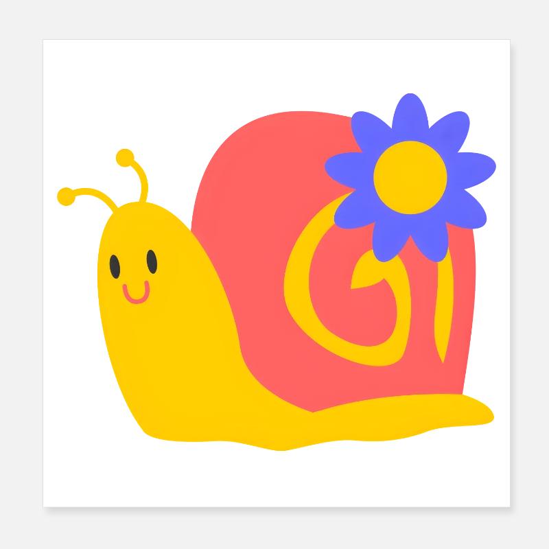 Escargot mignon avec fleur – Motif pour enfants coloré Poster 20 x 20 cm