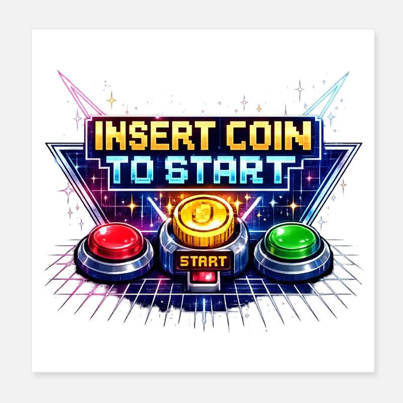 Bouton de démarrage arcade Neon Rétro Poster 20 x 20 cm
