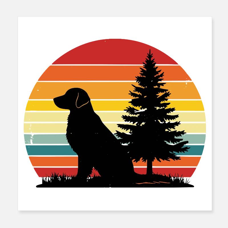 Silhouette rétro de chien Coucher de soleil Poster 20 x 20 cm