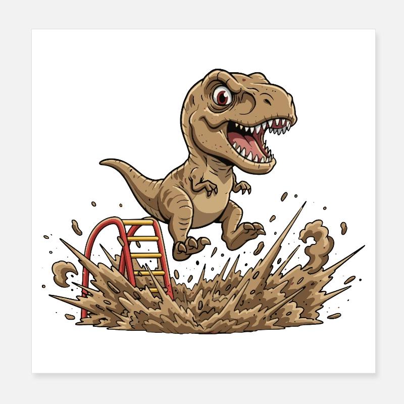Dino saute dans la boue Poster 20 x 20 cm