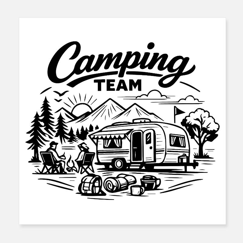 Camping Team Wagon Poster 8" x 8" (20x20 cm)