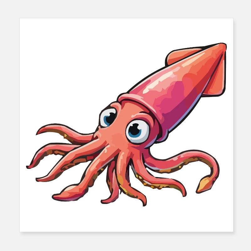  Tintenfisch Cartoon Poster 20x20 cm