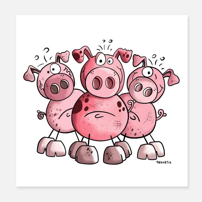 Three Pigs Poster 8" x 8" (20x20 cm)