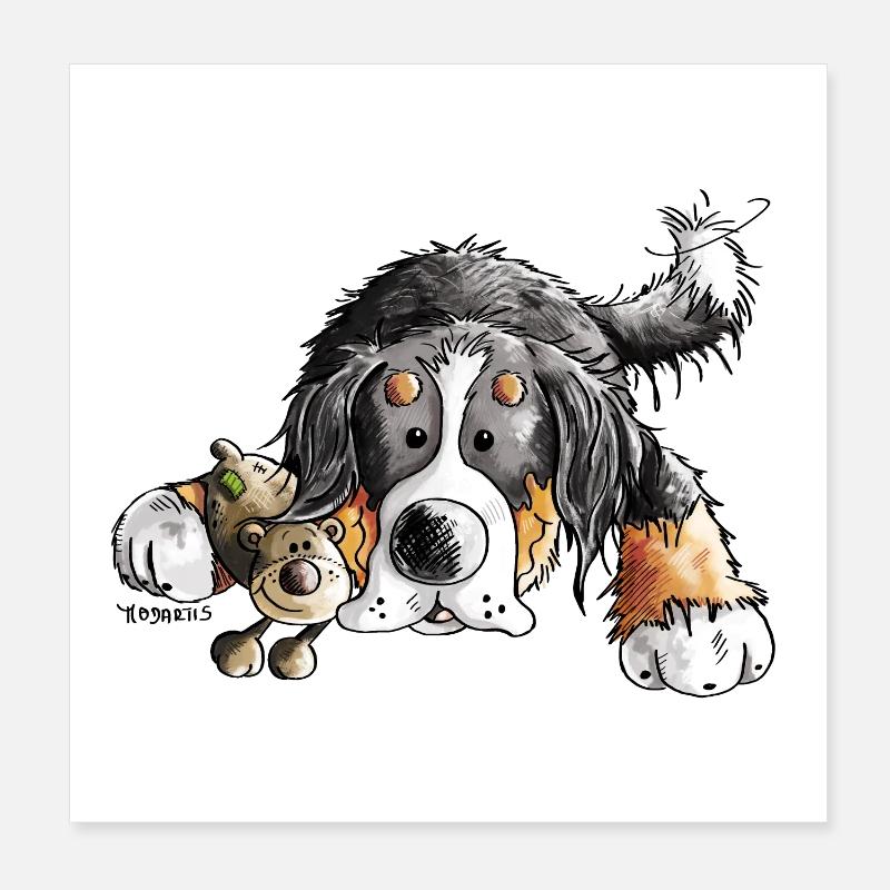 Berner Sennenhund knuddelt Teddy - Hund - Comic Poster 20x20 cm