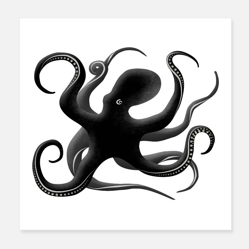 Oktopus Silhouette - Poster 20x20 cm - Weiß