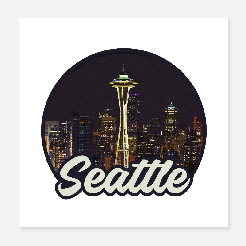 Seattle Skyline Nacht Patch Poster 20x20 cm