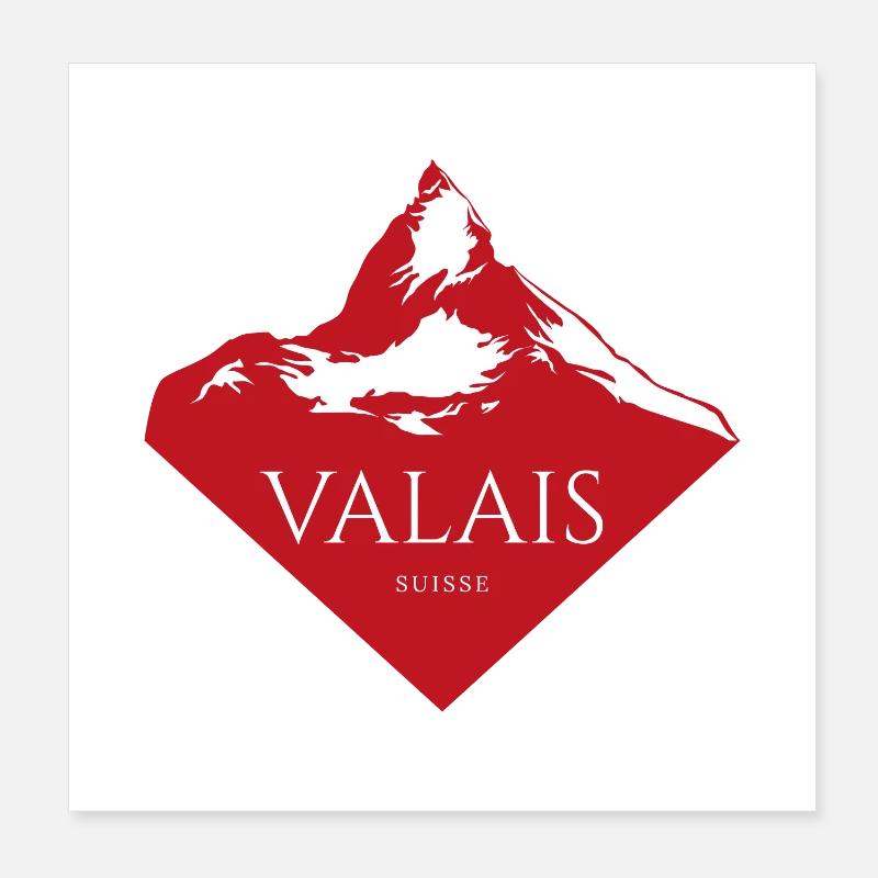 Valais Bergspitze Rot Logo Poster 20x20 cm