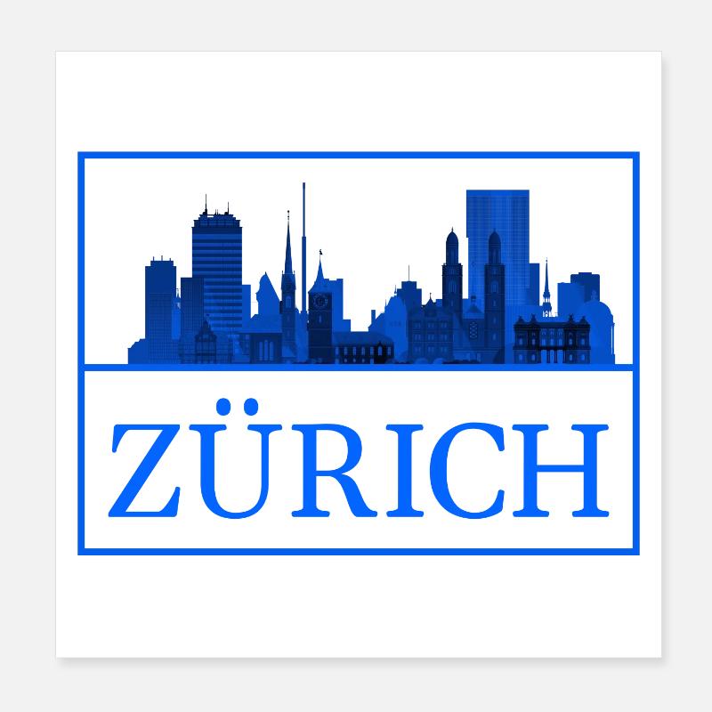 Zurich Skyline Blue Silhouette Poster 8" x 8" (20x20 cm)