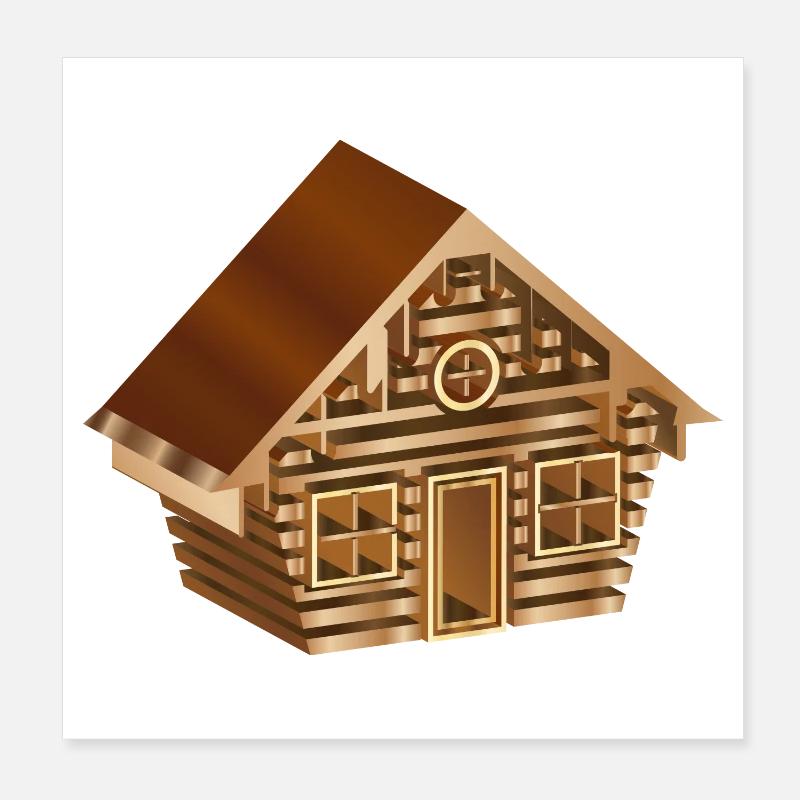 cabane en rondins enchanteresse dans un style 3D en aspect bois Poster 20 x 20 cm