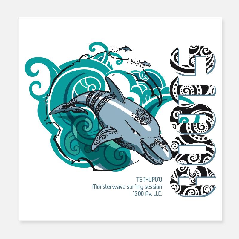 Dolphin Surf Wurzeln - Poster 20x20 cm - Weiß