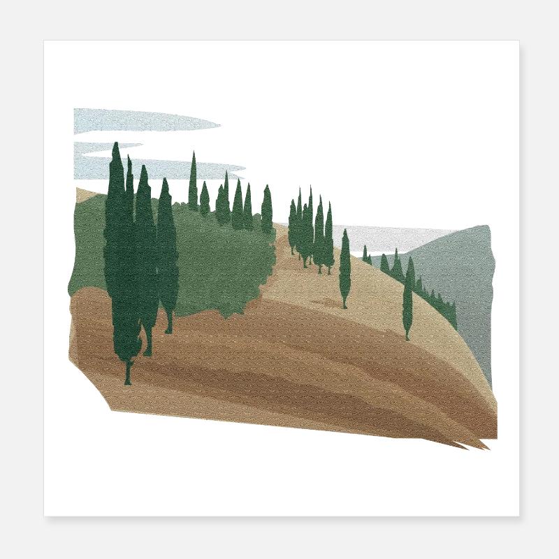 Pine forest hilly landscape with structure (modific.) Poster 8" x 8" (20x20 cm)