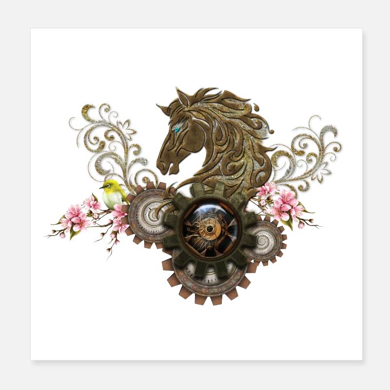 Dieses einzigartige Steampunk-Pferd mit Blumen Poster 20x20 cm