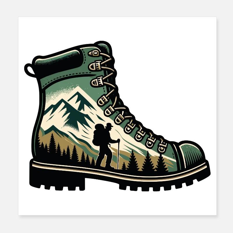 Wanderschuhe Mountain Trekkeur Randonneur - Poster 20x20 cm - Weiß