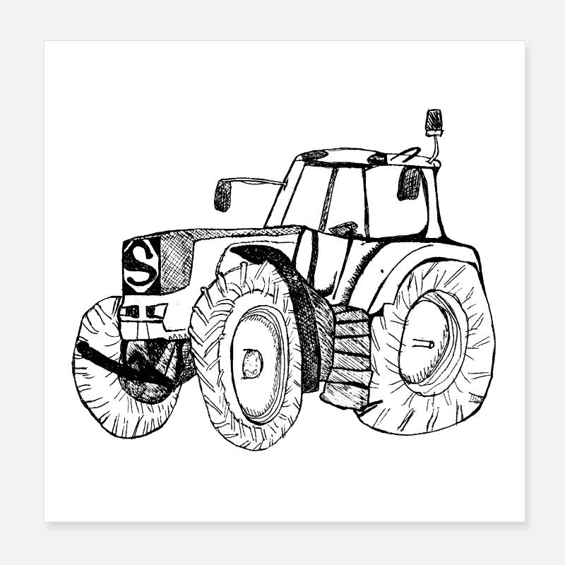 Traktor - Poster 20x20 cm - Weiß
