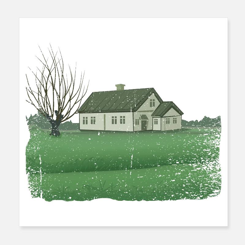 House with bare tree dirty effect Poster 8" x 8" (20x20 cm)
