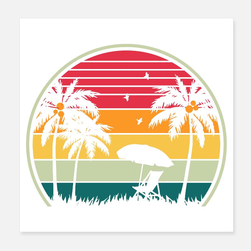 Retro Beach Sunset Poster 20x20 cm