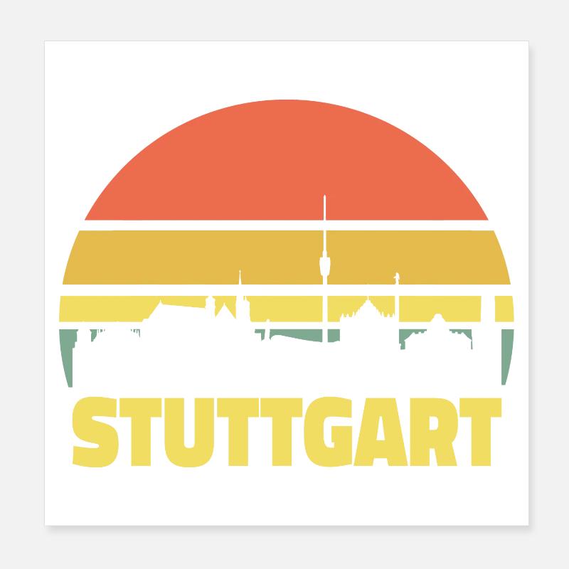 Stuttgart Skyline Silhouette rétro vintage Poster 20 x 20 cm