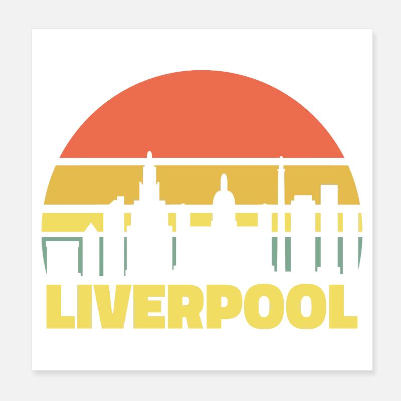 Liverpool Skyline Retro Sunset Silhouette Poster 8" x 8" (20x20 cm)