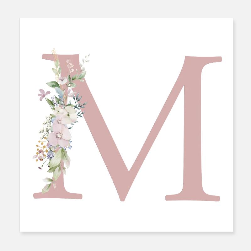 M Monogram, Floral, Personnalisable Poster 20 x 20 cm