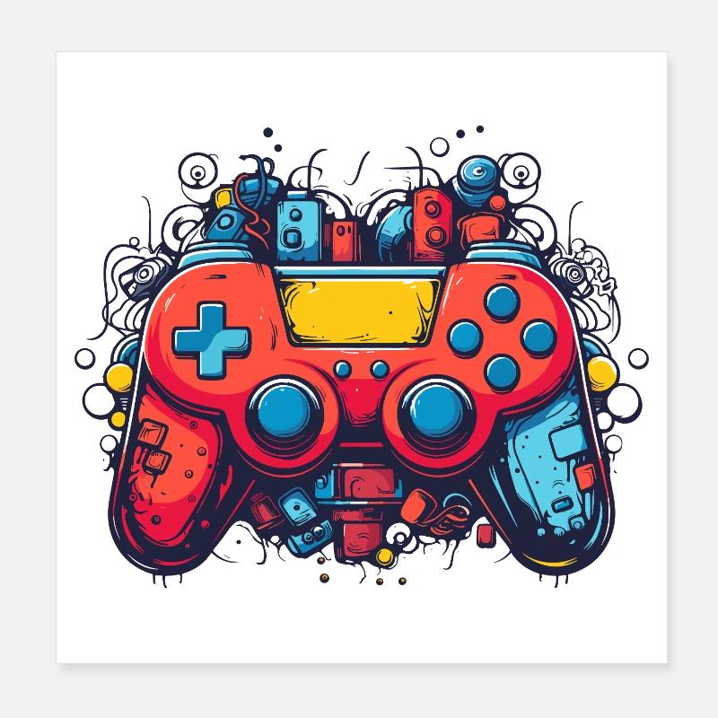 Vintage Gaming Controller Poster 8" x 8" (20x20 cm)
