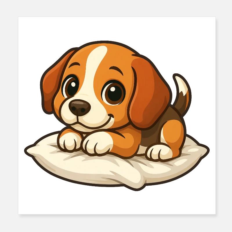 Cute Beagle Cartoon Lying Relaxing Cuddling Poster 8" x 8" (20x20 cm)
