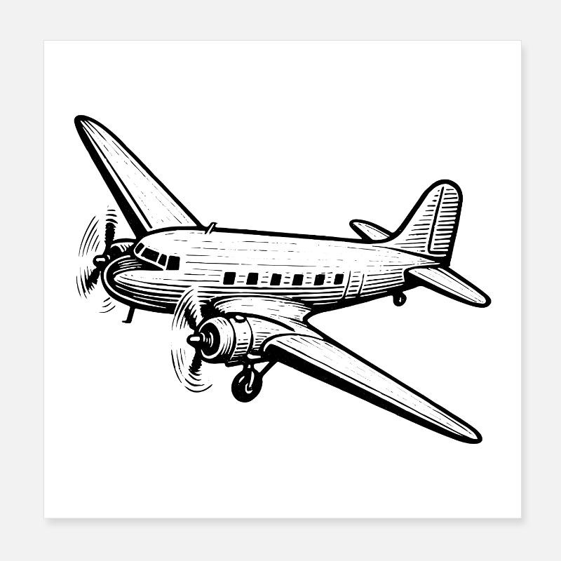 Classic DC-3 airplane design with vintage flair. Poster 8" x 8" (20x20 cm)