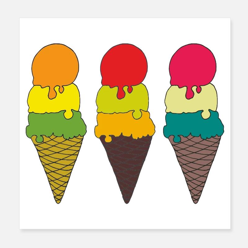 Bunte Eistüten Illustration Poster 20x20 cm