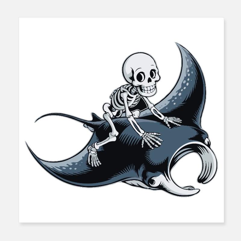 Skelett auf Mantarochen Poster 20x20 cm