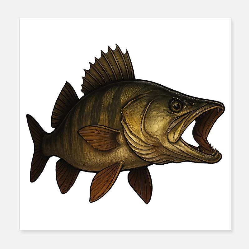 Detailed Zander Fish Artwork Poster 8" x 8" (20x20 cm)