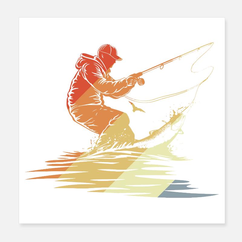 Pêche Graphique Style Rétro Poster 20 x 20 cm