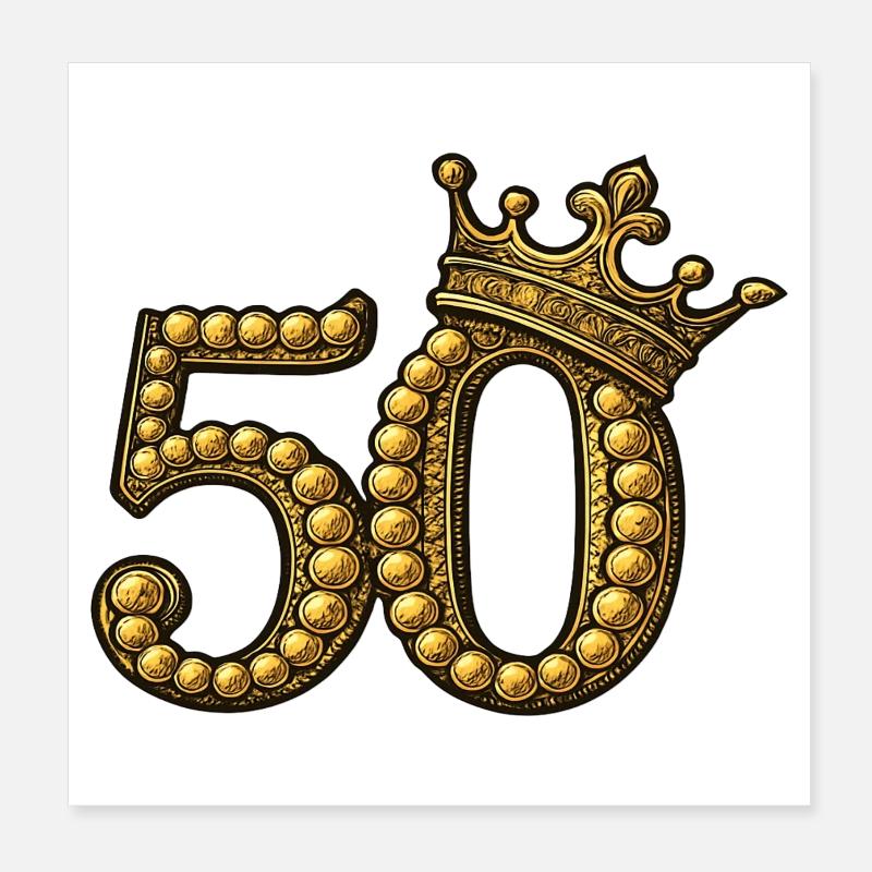 50 doré avec couronne – Motif d’anniversaire noble Poster 20 x 20 cm