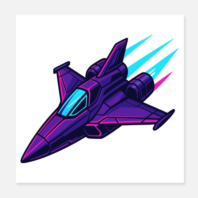 Avion de chasse au néon de style cybernétique Poster 20 x 20 cm