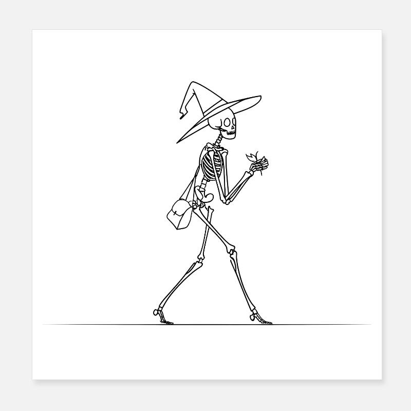 Sorcière squelette avec sac – Graphique Magic Line Poster 20 x 20 cm
