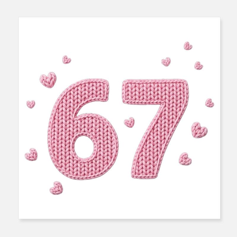 6 7 Meme – Pink Heart Pattern Poster 20x20 cm