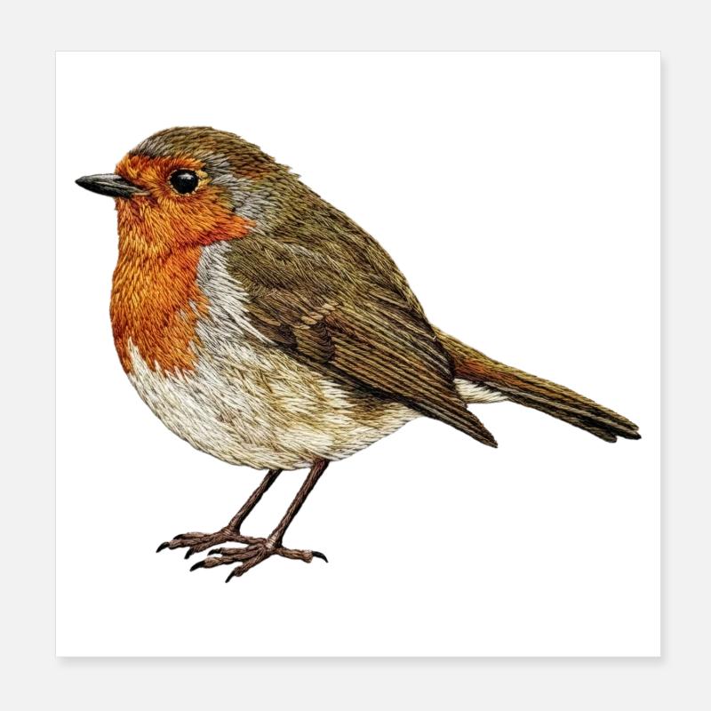 Embroidered robin minimalist (printed) Poster 8" x 8" (20x20 cm)