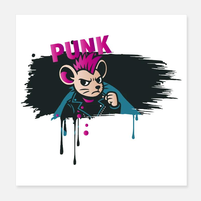 Punk Mouse with Mohawk and Leather Jacket Poster 8" x 8" (20x20 cm)