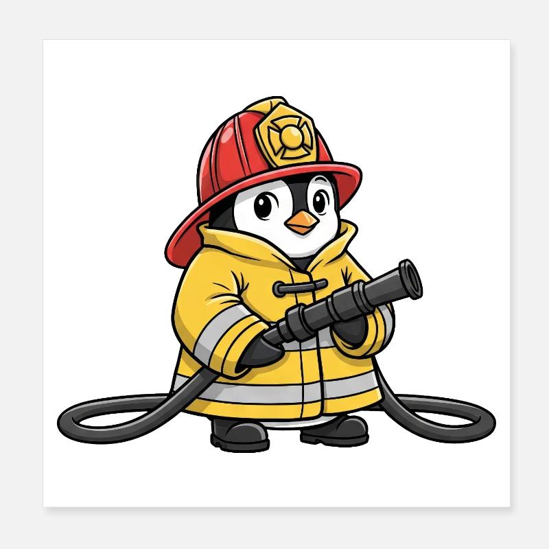 Mignon Pingouin Pompier, Sauveteur, Assistant de dessins animés, héros Poster 20 x 20 cm