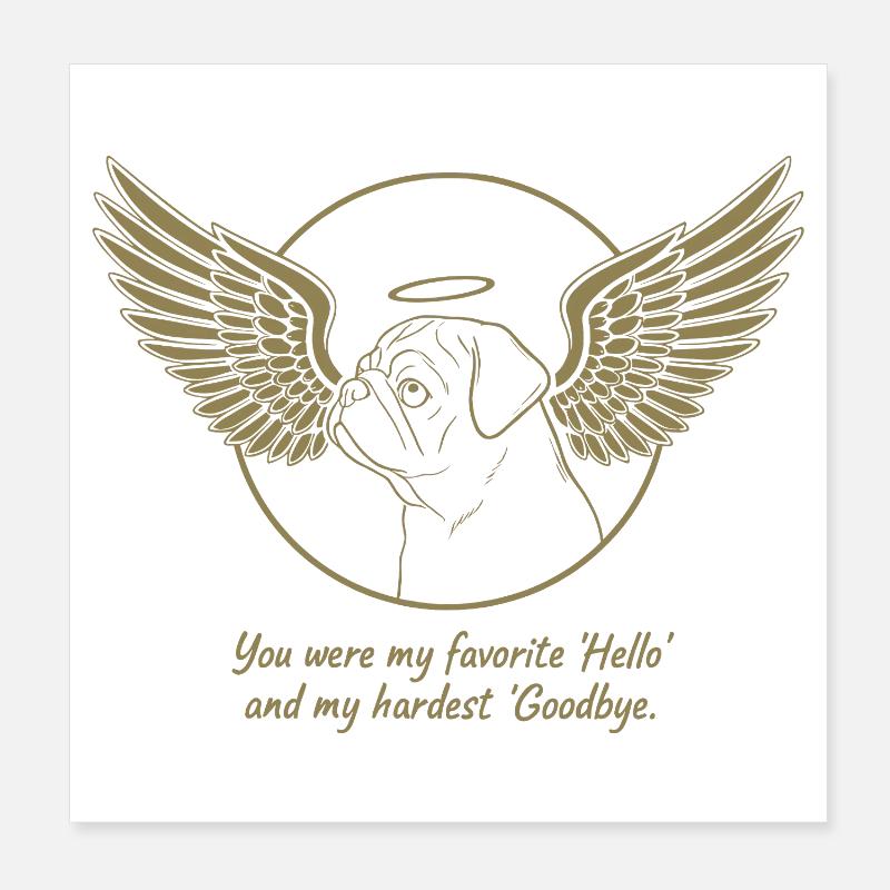 Pug Dog Nuage Ailes d’Ange Adieu Deuil Poster 20 x 20 cm
