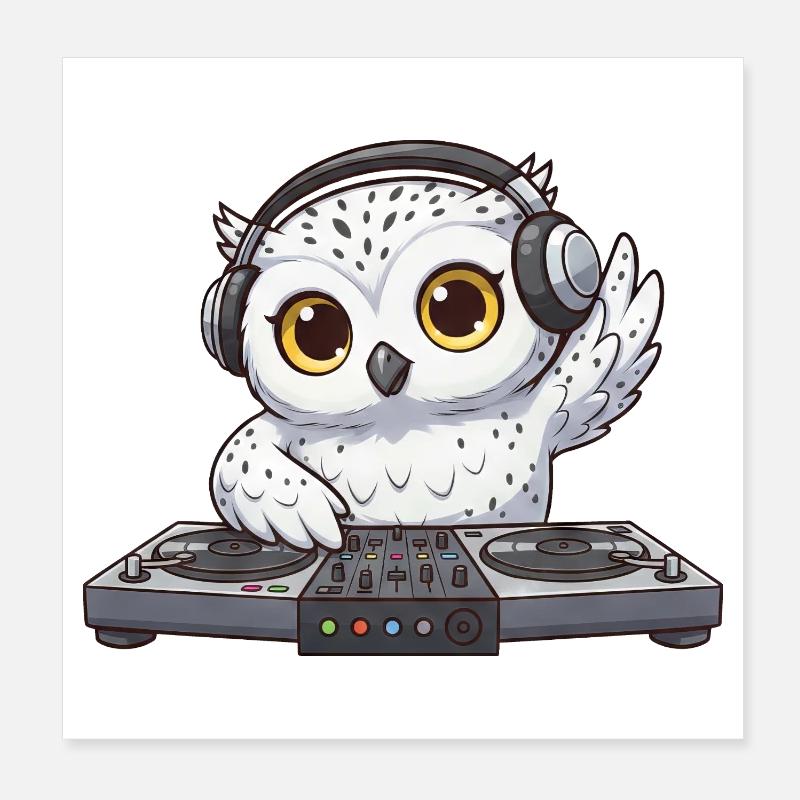 Owl DJ Dancing Techno Disco Musique électronique Poster 20 x 20 cm