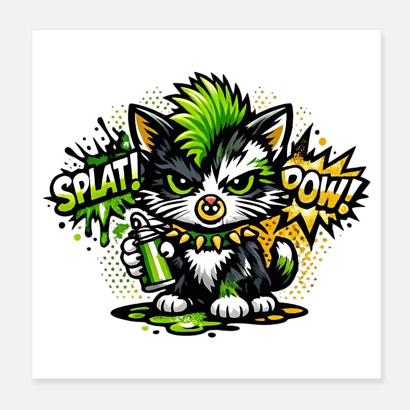 Pulvérisateur de chatons graffiti néon Poster 20 x 20 cm