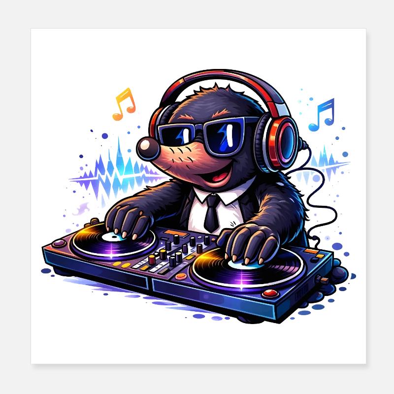 DJ Mole with Turntables – Music & Party Vibes Poster 8" x 8" (20x20 cm)