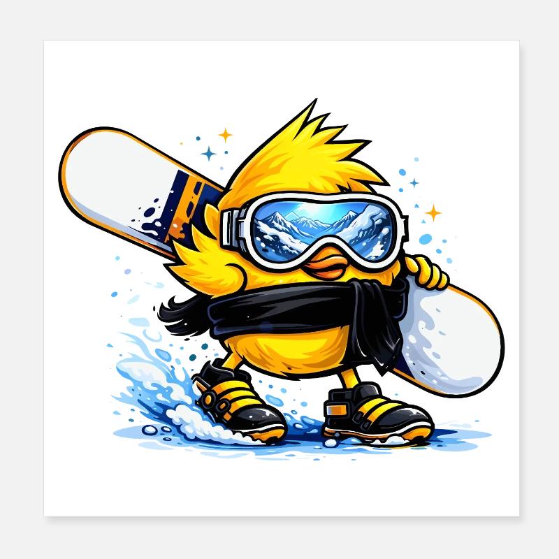 Cool Snowboarder Chick – Winter Comic Motif Poster 8" x 8" (20x20 cm)