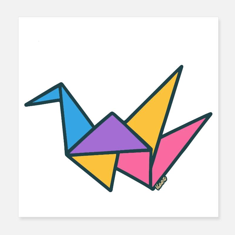 Grue origami colorée Poster 20 x 20 cm