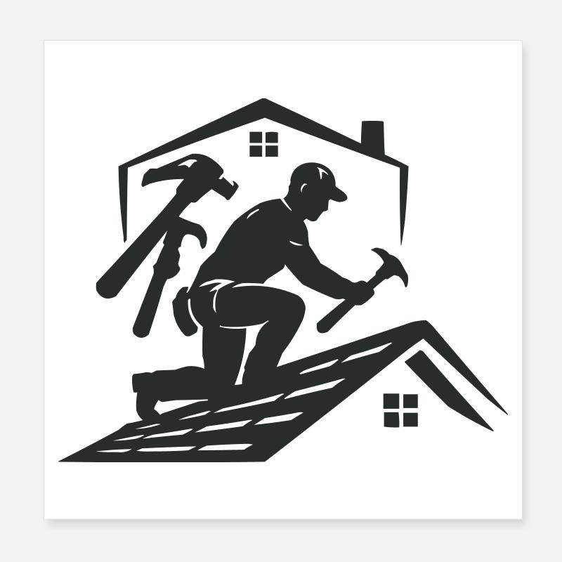 Dachhandwerker Silhouette Dachdecker Poster 20x20 cm